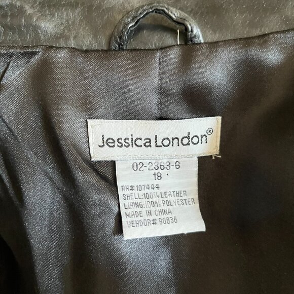 Jessica London Black Leather long Moto Jacket double zipper zips top bottom 18 - Picture 6 of 9